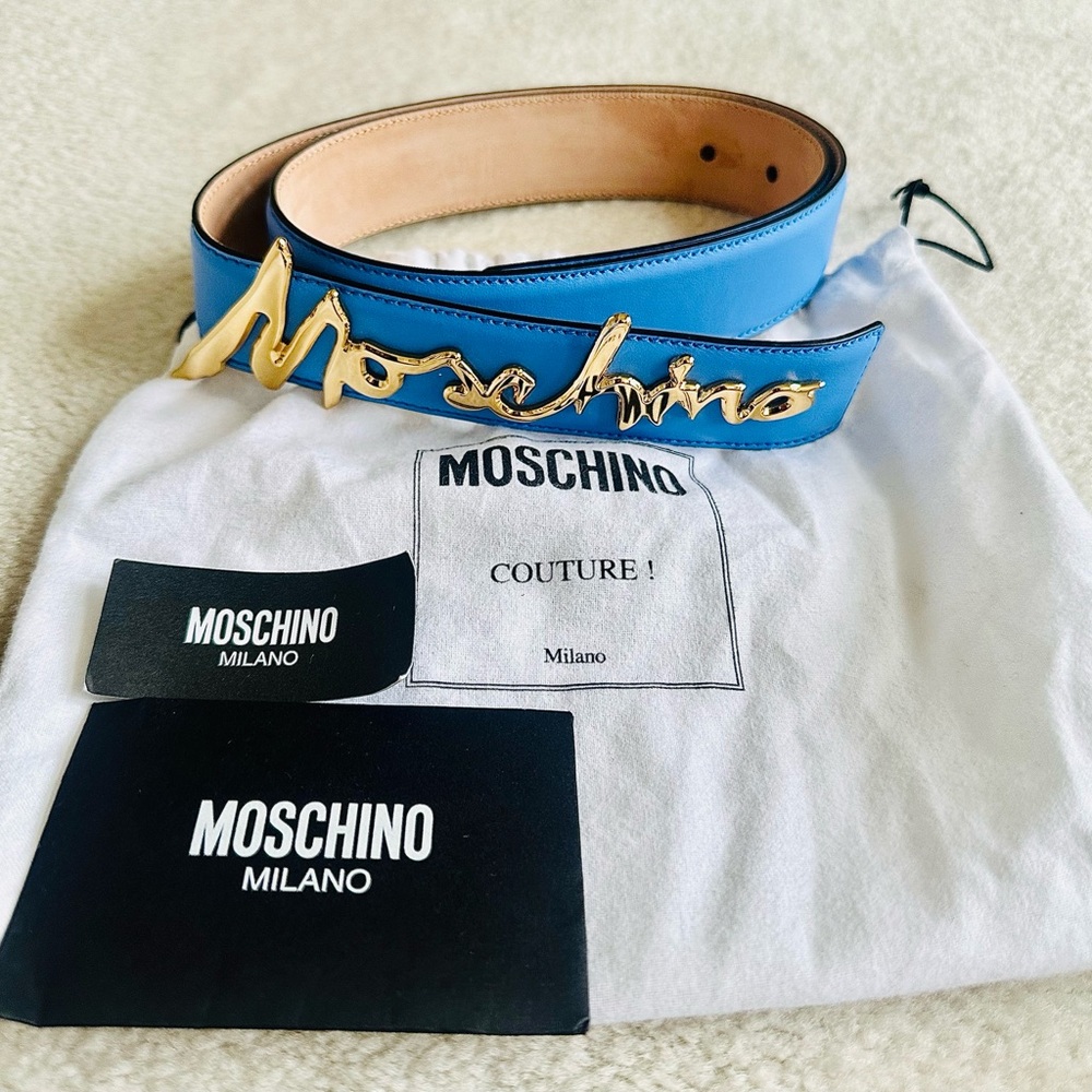 Moschino Blue Leather Belt